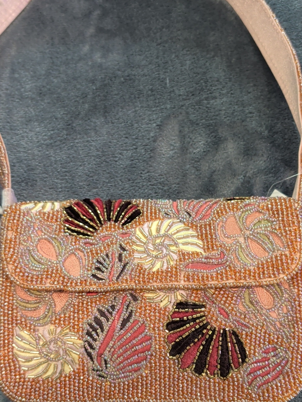 Embroidered Beaded Shell Iridescent Evening Shoulder Bag